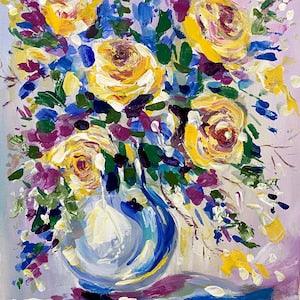 Yellow Rose Painting on canvas Flower Original Art Floral Wall Art Small Painting by Diana Grv