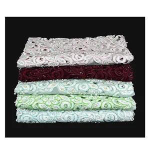 Lily White Blue Green Pink Burgundy Beaded Corded Embroidery Scalloped Fabric