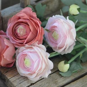 Dusty Pink Faux Ranunculus, Real Touch Baby Pink Fake Ranunculus, White Ranunculus, Handmade Home Decor, Flowers Arrangement Bouquet Make