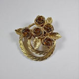 Flower Bouquet Wreath Pin, Rose Bouquet Wreath Pin, Vintage Gold Tone Coro Rose Brooch, Coro Brooch, Coro Pin, Vintage Brooch, Vintage Pin