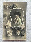 Beautiful French Lady Glamour Flowers Carnation Original Vintage Postcard c.1912