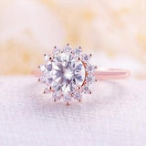 Moissanite engagement ring vintage rose gold engagement ring unique halo ring sunflower Bridal  Floral Christmas Anniversary ring