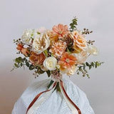 Beige & White Silk Bridal Bouquet, Wedding Bouquet, Bridesmaid Bouquet