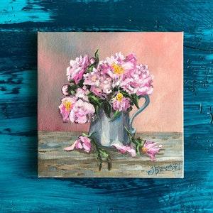 Peonies Oil Painting 6x6" Original Art