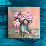 Peonies Oil Painting 6x6" Original Art