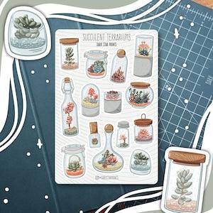 Succulent Terrarium Sticker Sheet - for planners, journals, and notebooks, plant lover, succulent, green thumb, gift for her, gift for him