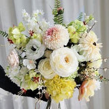 Premium silk bouquet, cream tone bouquet, real touch flower bouquet, white bouquet, ranunculus, cream roses, dahlia, fuchsia, sunflower