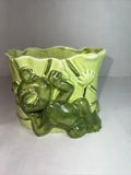 Vintage Frog Planter Flower Pot With Lily Pads And Relaxing Frog Lime Green