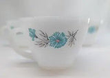 Fire King Blue Carnation Coffee Tea Cup Milk Glass Bonnie Blue, cup only 3 pcs