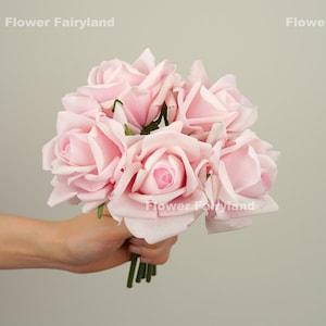 Realistic 5 Stems Real Touch Moist Latex Rose Bouquet | High Quality Artificial Flower | Wedding/Home Decoration | Gifts - Light Pink