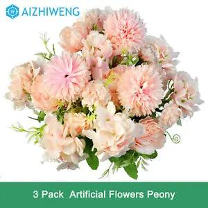 Fake Peony Hydrangea Silk Flowers Artificial Flowers Arrangements Floral 3 Pack