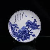 Old Chinese Blue and white porcelain Hand Painted peony flower plate 69023