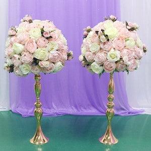 wedding table centerpieces artificial silk rose peony flower half ball gold flower stand Stage Road Lead Props table vase decor