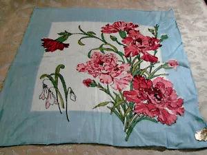 Vintage 50s 60s Hanky Carnation Flower of Month January Kimball NOS Tag Linen