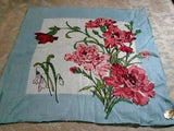 Vintage 50s 60s Hanky Carnation Flower of Month January Kimball NOS Tag Linen