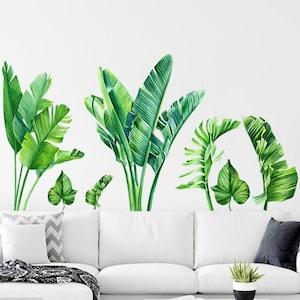 tropical green Monstera leaf wall sticker leaves wall sticker,greenery natural botany mural, living room wall decor ,peel stick plant decal