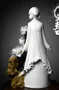 55cm Rare China Dehua White Porcelain Belle Beauty Girl Peony Flower Art Statue