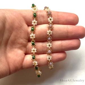 Beaded Flower Bracelet | BTS ARMY Bracelet | Jungkook Golden Inspired | I Purple You | Beaded Daisy | Seed Bead | Gift For Her | Handmade