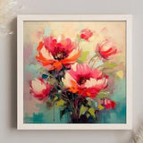 Red Peony Flowers Painting | |Red and Green Floral Art|  Bouquet Canvas Print | Pastel Yellow Painting with Red Flowers | Wall Decor