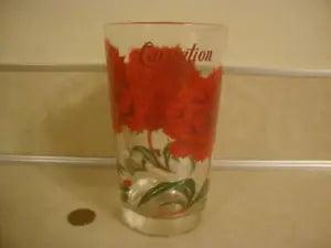 Vintage 5" Boscul Peanut Butter Glass Tumbler Red CARNATION Flower 50's Series!