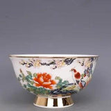 5.1" Chinese Qing Famille Rose Porcelain Peony Plum Blossom Animal Bird Bowl