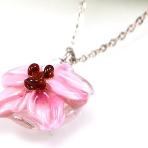 Pink orchid flower glass pendant, Lampwork pendant, Flower necklace, Pink necklace, Orchid lover Gift for her Flower jewelry Stainless steel