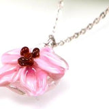 Pink orchid flower glass pendant, Lampwork pendant, Flower necklace, Pink necklace, Orchid lover Gift for her Flower jewelry Stainless steel