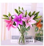 Artificial Lily 3 Head Flower Ornament Display For House Office Plant Decor NEW