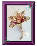 Brooch Yellow Cubic Zirconia Rhinestone Crystals Lily Flower Fashion Jewelry