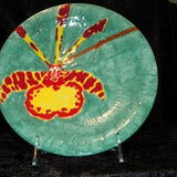 Hand Painted Ceramic Orchidware Small Plate - Psychopis Orchid on light teal background, art piece; orchids, flowers, plants, decor