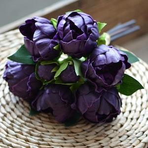 Dark Plum Peonies, Real Touch Peonies, Bunch DIY Silk Bridal Bouquets Wedding Bouquets Real Touch Flowers