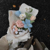 Finished Pink and Blue Crocheted Rose Tulip and Baby's Breath Bouquet-Crochet Tulip Bouquet,Crochet Flowers For her