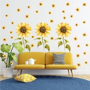 Sunflower Wall Decal, Sunflower Watercolour Stickers, Flower Wall Decals, Flower Nursery Wall Decals, Removable Wall Decals