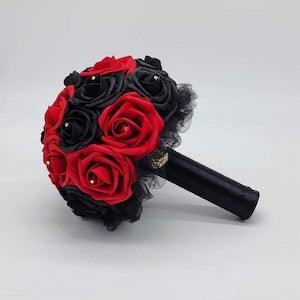 Red And Black Bouquet, Gothic Bouquet, Bridesmaid Bouquet, or Toss Bouquet, Corsages and Boutonnieres, Halloween, Custom Colors Available