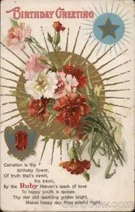 Birthday Greeting-Carnation is Thy Birthday Flower Antique Postcard 1c stamp