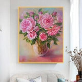 Peony Painting Peony Artwork Bouquet in vase Pink Rose Painting Flowers Wall Art 20" by 16"