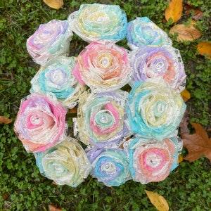 Opal Lace Roses with Stems, Lace Flower Bouquet, Lace Flowers, Lace Roses, 13th Wedding Anniversary Gift, Lace Gift for Her, Thirteenth
