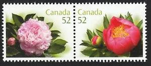 PEONIES = PEONY = Se-tenant pair from Souvenir Sheet Canada 2008 #2260i MNH