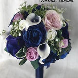 Navy Wedding Flowers, Navy Bridal bouquet, Navy & Lavender bouquet, Navy blue silk flowers, Navy bridesmaid bouquet, Wedding bouquet, Bridal
