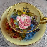 RARE Pristine condition 1930s Gold Aynsley SIGNED Huge Cabbage Rose Bouquet teacup and saucer, J.A Bailey Rose, English Bone China, birthday