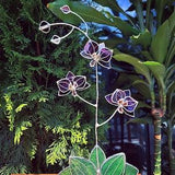Stained glass Orchid flower ???Deep purple translucent with veins???, Suncatcher flower 3D, plant, Garden stake, Outdoor and gardening decor