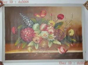 China cloth Rice paper pure Hand flower peony flowers statue Paint Oil painting