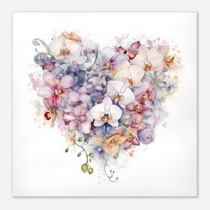 Orchid heart art print of a watercolor, watercolor wall decor, poster, flowering plants
