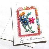 Anniversary card, quilled blue bouquet, quilled daisies, blue daisies, bamboo card, blank card, quilling