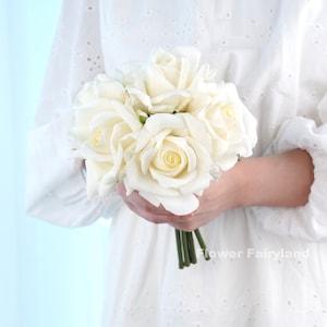 Realistic 5 Stems Real Touch Moist Latex Rose Bouquet | High Quality Artificial Flower | Wedding/Home Decoration | Gifts - Multi-color