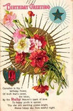 Postcard Birthday Greeting Carnation Birthday Flower Ruby Birthstone July