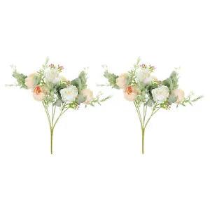 6 Branch Artificial Silk Peony Hydrangea, 2 Pack Fake Flowers, White Champagne