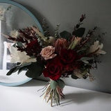 Bouquet for Wedding Red Flower Dusty Pink Flower Bouquet Bridal Bouquet Boho Wedding Flower Dried Floral Bouquet Preserved Roses Eucalyptus