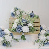 A&F Dusty Blue and White Wedding Bouquet,  Wedding Flower Bouquets, Bridal Bouquet, Bridesmaids Bouquet, White Rose Flower