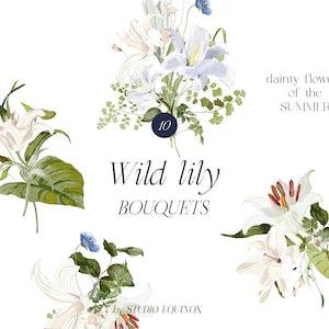 Wild Lily, Floral Bouquets, Floral Clipart, Watercolor Summer Flowers, Lilies Bouquets, Wedding Clipart,Summer Clipart,White Lilies Bouquets